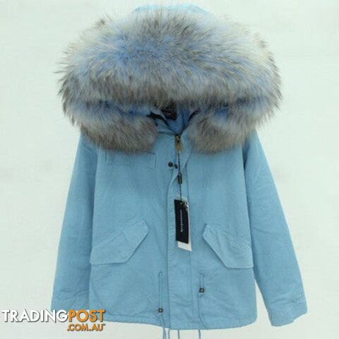 Blue parka blue fur / XLZippay Women Winter Army Green Jacket Coats Thick Parkas Plus Size Real Fur Collar Hooded Outwear