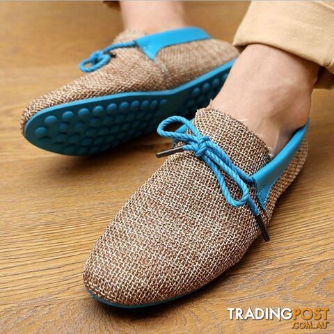 Blue / 8.5Zippay Fashion Men Summer Shoes Breathable Weaving Shoes Men Lace-up Flats Casual Driving Loafers