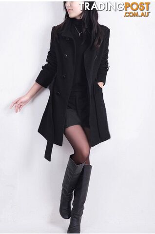 black / 4XLZippay Women Trench Woolen Coat Winter Slim Double Breasted Overcoat Winter Coats Long Outerwear for Women Plus Size Coat Y707