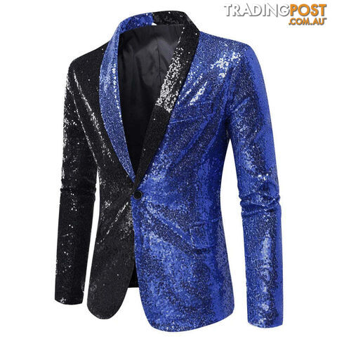 X22 Black Blue / US Size MZippay Shiny White Sequin Glitter Blazer for Men One Button Peak Collar Tuxedo Jacket Mens Wedding Groom Party Prom Stage
