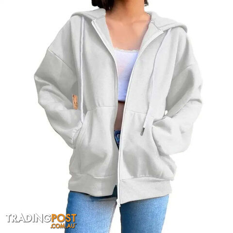 White / XLZippay Fleece Hoodie Hooded Sweatshirts Long Sleeve Top Drawstring Pockets Loose Zipper Black Hoodies