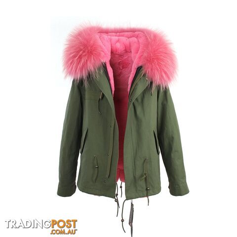 color 2 / XXLZippay women's army green Large raccoon fur collar hooded coat parkas outwear 2 in 1 detachable lining winter jacket brand style