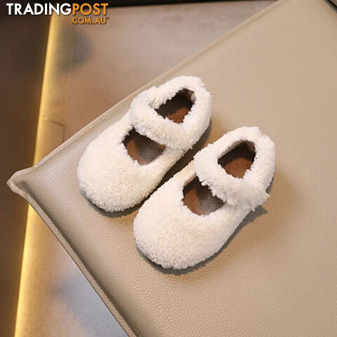 Beige / 29-insole17.8cmZippay Children Flat Shoes Fur Cover Toe Light Warm Kids Casual Shoe Plush Warm Non-slip Leisure Comfy Boys Girls Shoe