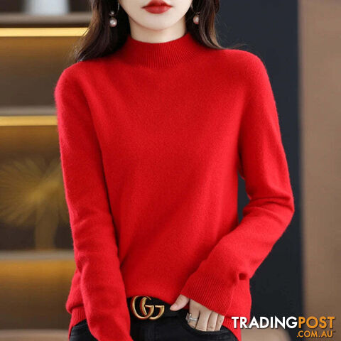 10 / MZippay 100% Pure Wool Half-neck Pullover Cashmere Sweater Women's Casual Knit Top