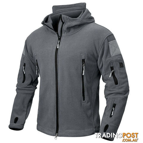 Dark Gray / MZippay Winter Tactical Fleece Jacket Men Warm Polar Outdoor Hoodie Coat Multi-Pocket Casual Full Zip Sport Hiking Jacket
