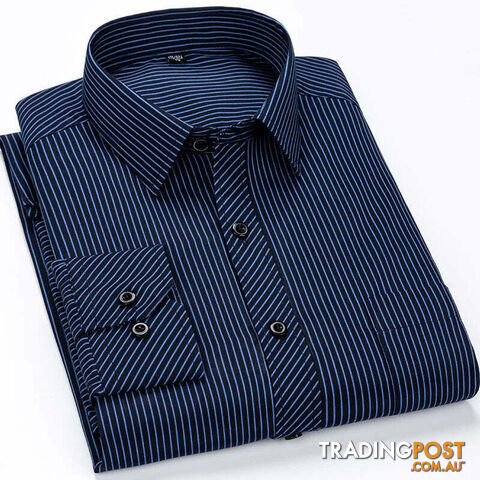 2108 / 48 - 9XLZippay Mens Casual Business Long Sleeved Shirt Classic Plaid Striped Male Social Dress Oversized Shirts