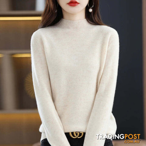 15 / XLZippay 100% Pure Wool Half-neck Pullover Cashmere Sweater Women's Casual Knit Top