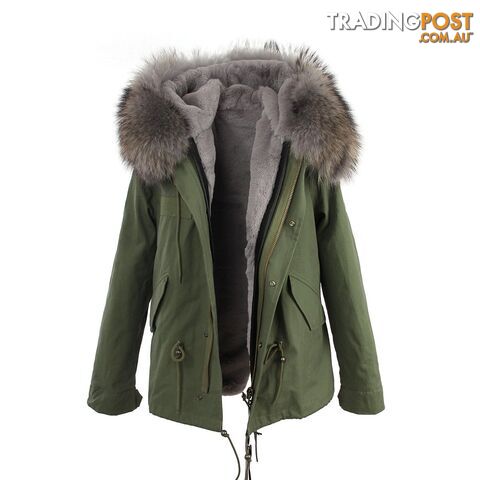color 7 / MZippay women's army green Large raccoon fur collar hooded coat parkas outwear 2 in 1 detachable lining winter jacket brand style