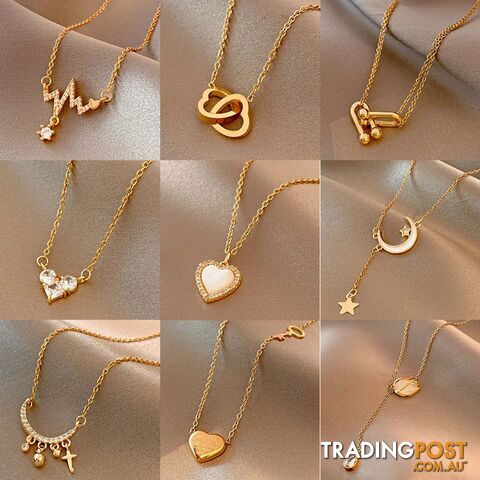 24Zippay Gold Color Stainless Steel Necklace For Women Jewelry Limited Pearl Beads Heart Pendant Necklace Birthday Gift