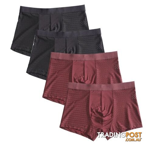 Blk Red / XLZippay 4pcs/lot Bamboo Fiber Boxer Pantie Underpant plus size shorts breathable underwear