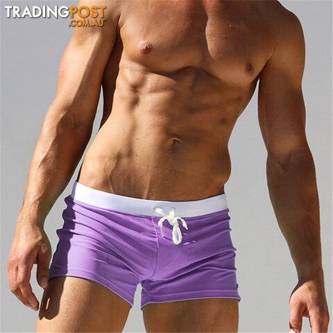 purple / MZippay Swimwear Men Breathable Men's Swimsuits Swim Trunks Boxer Briefs Sunga Swim Suits Maillot De Bain Beach Shorts