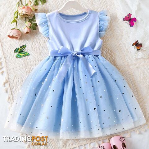 A01981-L / 5TZippay Girls Summer Sleeves Sequins Mesh Dresses for Kids Girls Princess Dress Baby Girl Casual Wear