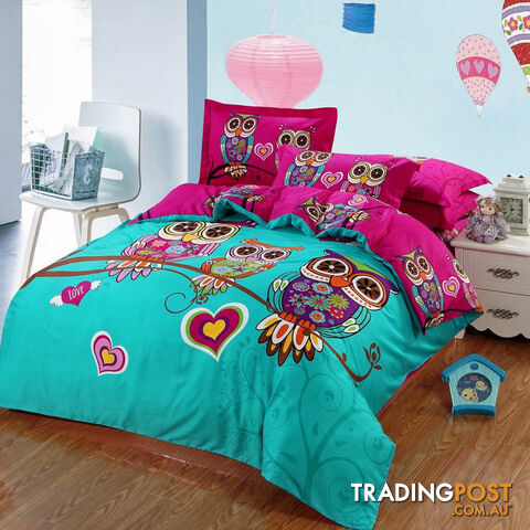 Color 1 / 6 pcs KingZippay Adult/kids owl bedding set blue boys/girls quilt duvet cover bed sheet cartoon pattern bedspread king queen twin size bed linen