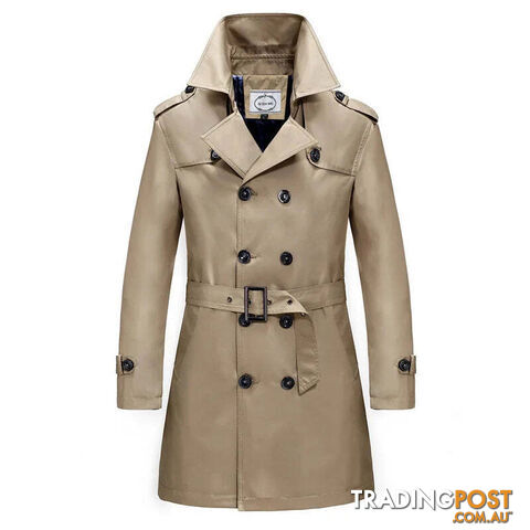 Brown / XLZippay British Style Men's Long Trench Coats with Belt Fashion Slim Windbreak Overcoat Male Double Breasted Jackets