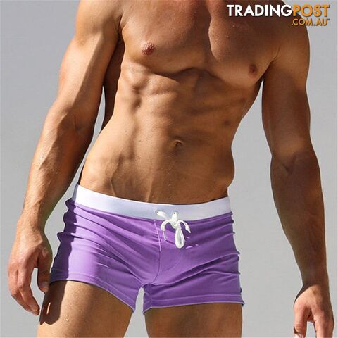 purple / SZippay Swimwear Men Breathable Men's Swimsuits Swim Trunks Boxer Briefs Sunga Swim Suits Maillot De Bain Beach Shorts