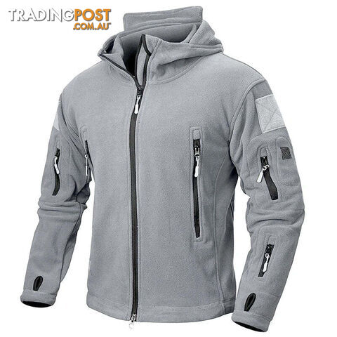 Light Gray / MZippay Winter Tactical Fleece Jacket Men Warm Polar Outdoor Hoodie Coat Multi-Pocket Casual Full Zip Sport Hiking Jacket