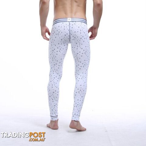 White / MZippay Men Cotton Printing Thermal Underwear Bottom Warm Long Johns Leggings Pants