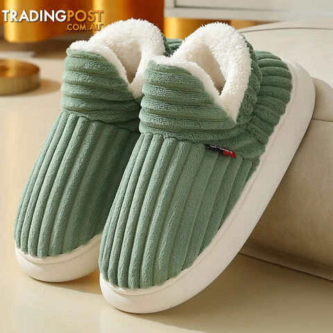 Green / CN 36-37Zippay Unisex Home Men Cotton Slippers Casual Plush Shoes Warm Velvet Sneakers
