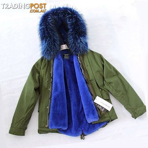 Green parka blue fur / LZippay Women Winter Army Green Jacket Coats Thick Parkas Plus Size Real Fur Collar Hooded Outwear
