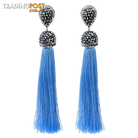 Light BlueZippay Long Tassel Earrings Handmade Bohemian Unusual Silk Crystal Dangle Drop Hanging Earrings