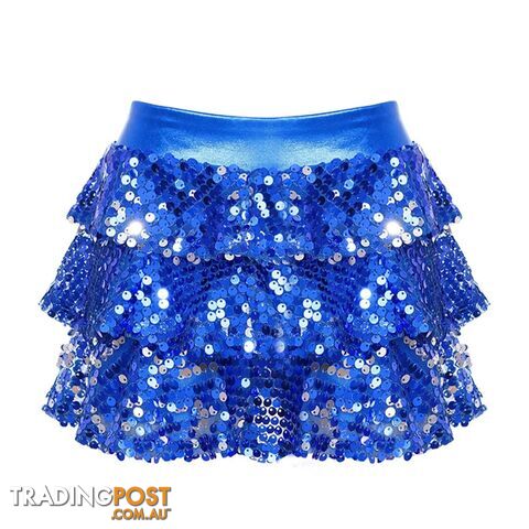 Royal Blue / 16Zippay Kids Girls Shiny Sequins Tiered Ruffle Skirted Shorts Metallic Culottes for Latin Jazz Modern Dancing Stage Performance Costume