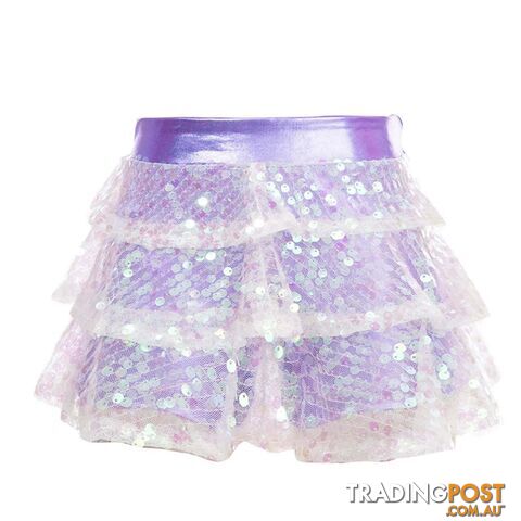 Lavender / 6Zippay Kids Girls Shiny Sequins Tiered Ruffle Skirted Shorts Metallic Culottes for Latin Jazz Modern Dancing Stage Performance Costume