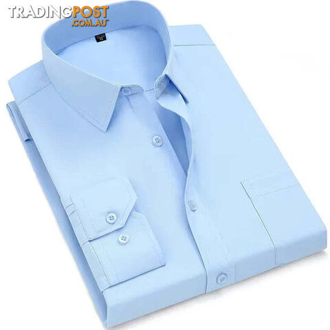 Pure Blue / 38 - MZippay Mens Casual Business Long Sleeved Shirt Classic Plaid Striped Male Social Dress Oversized Shirts