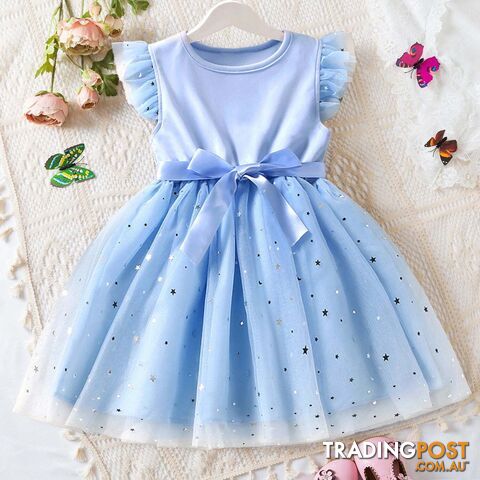A01981-L / 3TZippay Girls Summer Sleeves Sequins Mesh Dresses for Kids Girls Princess Dress Baby Girl Casual Wear