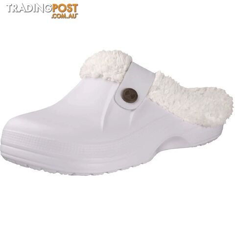White / 40-41(9.6-9.8 inch)Zippay Plush Fur Clogs Slippers For Women Men Winter Soft Furry Slippers Waterproof Garden Shoes Multi-Use Indoor Home Shoes