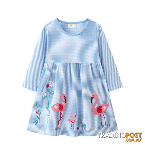 T7003 / 2TZippay Children's School Dresses With Pockets Pen Embroidery Long Sleeve Autumn Kids Preppy Style Dress