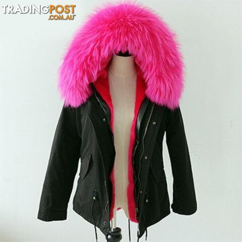Black parka rose fur / XLZippay Women Winter Army Green Jacket Coats Thick Parkas Plus Size Real Fur Collar Hooded Outwear
