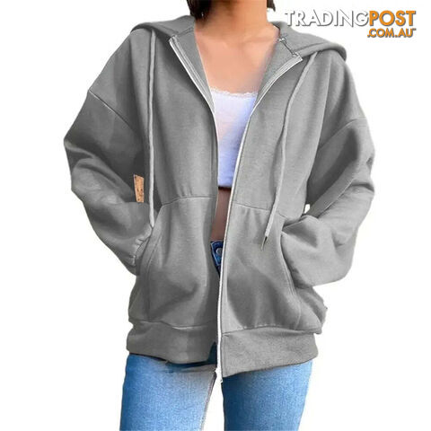 Gery / LZippay Fleece Hoodie Hooded Sweatshirts Long Sleeve Top Drawstring Pockets Loose Zipper Black Hoodies