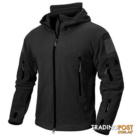Black / XLZippay Winter Tactical Fleece Jacket Men Warm Polar Outdoor Hoodie Coat Multi-Pocket Casual Full Zip Sport Hiking Jacket