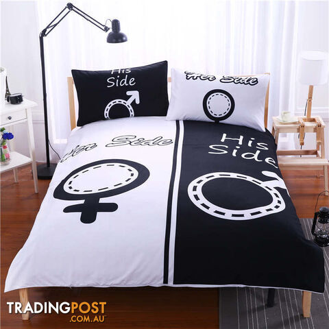 Bedding set 4 / RU EuropeZippay Black Bedding Set His Side & Her Side Home textiles Soft Duvet Cover and Pillowcases 3Pcs Twin Full Queen King