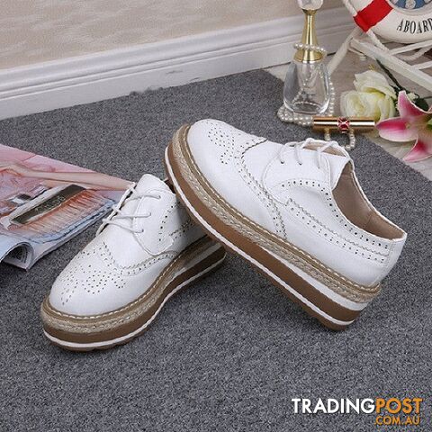white / 4.5Zippay Women Creepers Platform Shoes Patent Leather Oxfords Spring Flats Casual Lace-Up Women Brogue Shoes 3D07