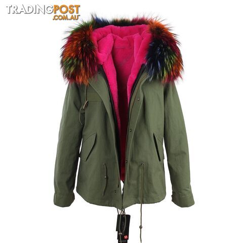 color 5 / MZippay women's army green Large raccoon fur collar hooded coat parkas outwear 2 in 1 detachable lining winter jacket brand style