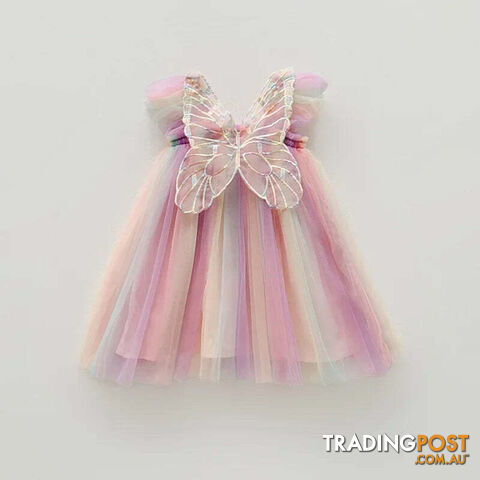 Classic Rainbow / 6TZippay Girls Organza Wings Rainbow Mesh Dress Sleeve Baby Princess Dress Birthday Party