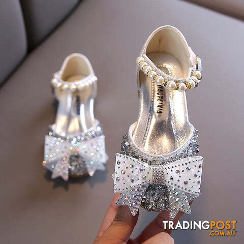 SHF005 Silver / CN 27 insole 16.5cmZippay Summer Girls Sandals Fashion Sequins Rhinestone Bow Girls Princess Shoes Baby Girl Shoes Flat Heel Sandals