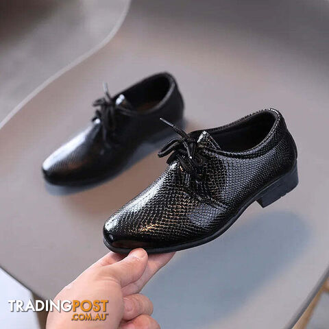 Black / 24Zippay Child Boys Black Leather Shoes Britain Style for Party Wedding Low-heeled Lace-up Kids Fashion Student School Performance Shoes
