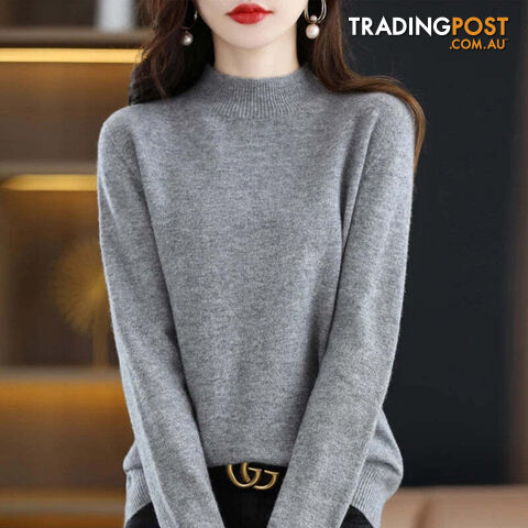 1 / MZippay 100% Pure Wool Half-neck Pullover Cashmere Sweater Women's Casual Knit Top