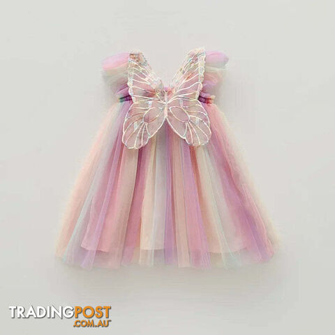 Classic Rainbow / 2TZippay Girls Organza Wings Rainbow Mesh Dress Sleeve Baby Princess Dress Birthday Party