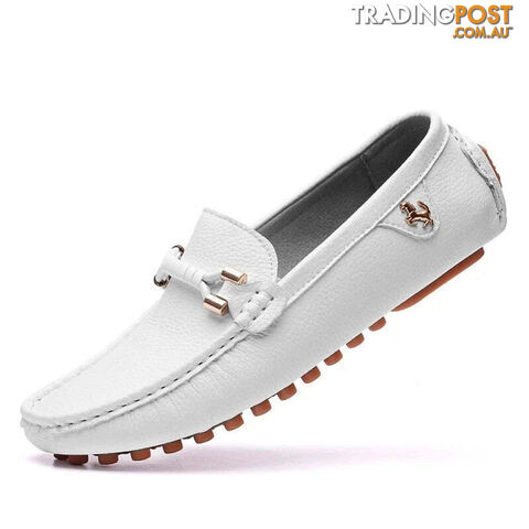 White / 42Zippay Loafers Men Shoes Casual Driving Flats Slip-on Shoes Luxury Comfy Moccasins