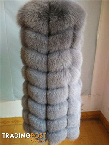 light gray / XL chest 100cmZippay 90CM Natural Real Fox Fur Vest Winter Long Thick Women Genuine Fur Vest Jacket Pockets Real Fur Vest Coats for Women