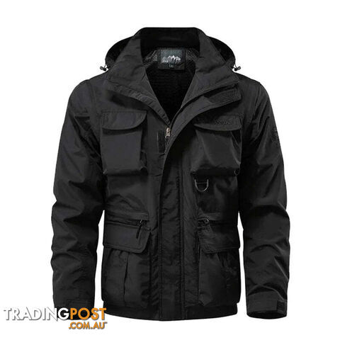 Black / 5XLZippay Detachable windproof hooded jacket men's casual waterproof multi bag cargo jacket vest