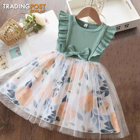 A01985-LV / 5TZippay Butterfly Mesh Flying Sleeve Dress Girls Dresses Girls Summer Casual Wear Children's Clothes
