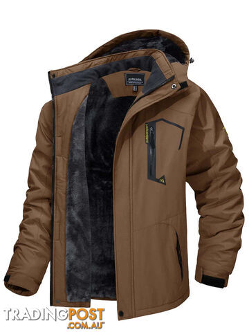 Coffee / 5XL (US XL)Zippay Fleece Lining Mountain Jackets Mens Hiking Jackets Outdoor Removable Hooded Coats Ski Snowboard Parka Winter Outwear