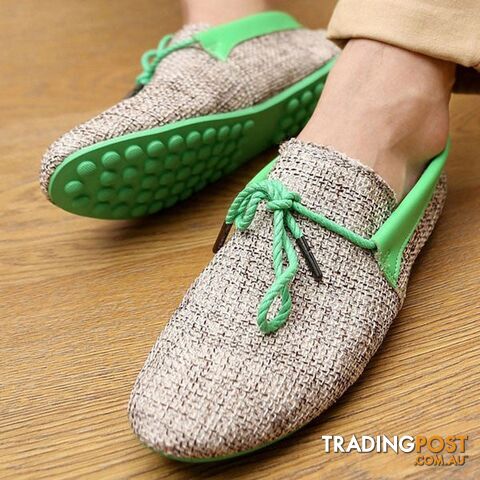 Green / 8.5Zippay Fashion Men Summer Shoes Breathable Weaving Shoes Men Lace-up Flats Casual Driving Loafers
