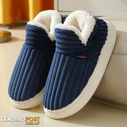 Blue / CN 38-39Zippay Unisex Home Men Cotton Slippers Casual Plush Shoes Warm Velvet Sneakers