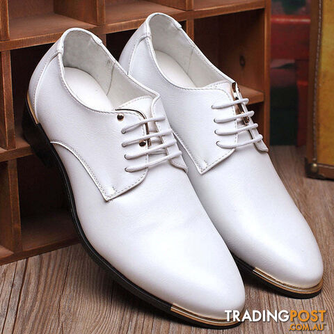 White / 7Zippay Fashion High Quality Genuine Pointed Leather Men Oxfords Lace-Up Business Men Shoes Men Dress Shoes Leather Shoes BRM-423
