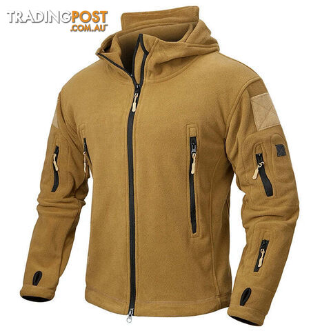 Khaki / XLZippay Winter Tactical Fleece Jacket Men Warm Polar Outdoor Hoodie Coat Multi-Pocket Casual Full Zip Sport Hiking Jacket